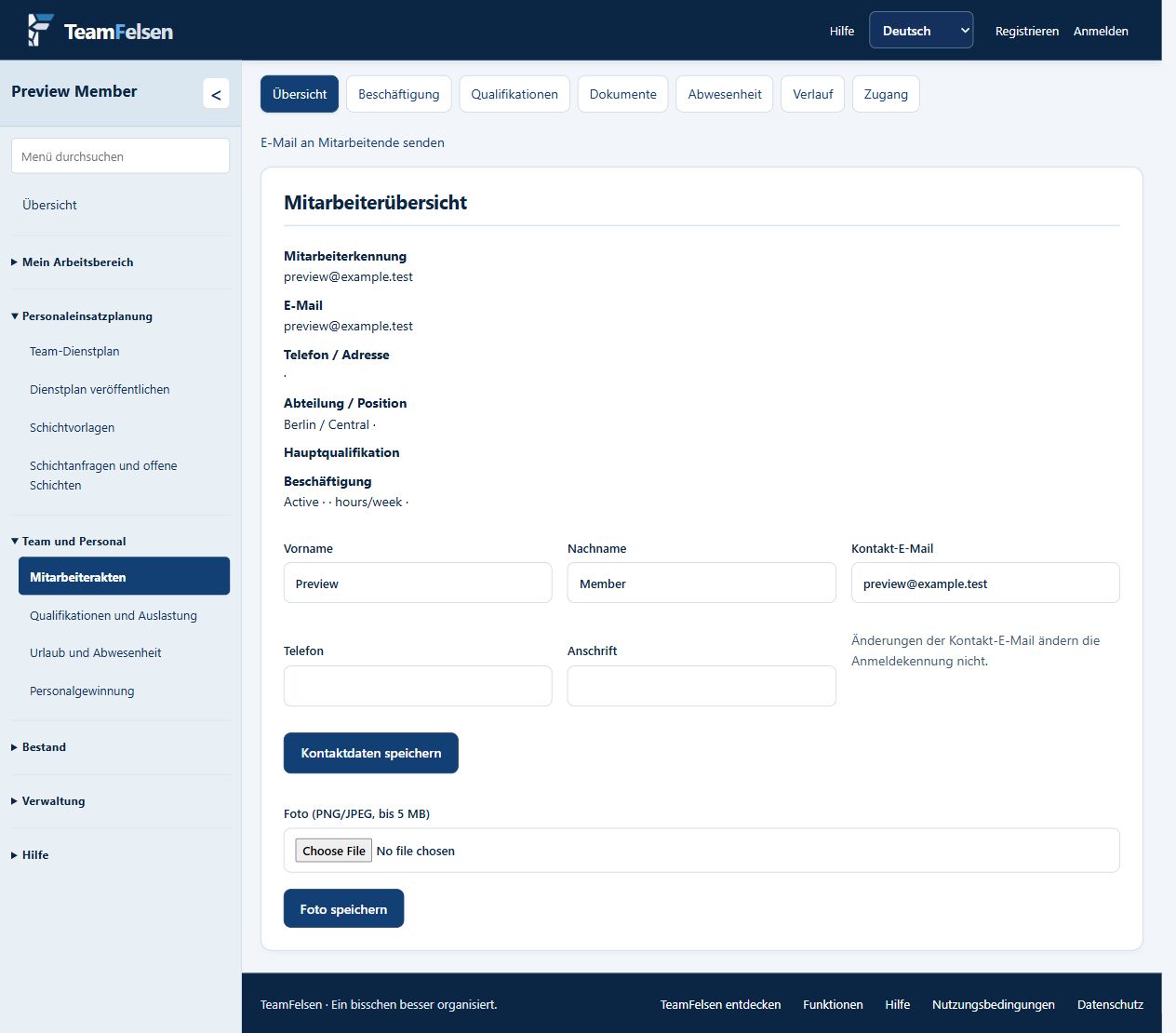 Employee profile: connected records for employment, qualifications, documents and access.