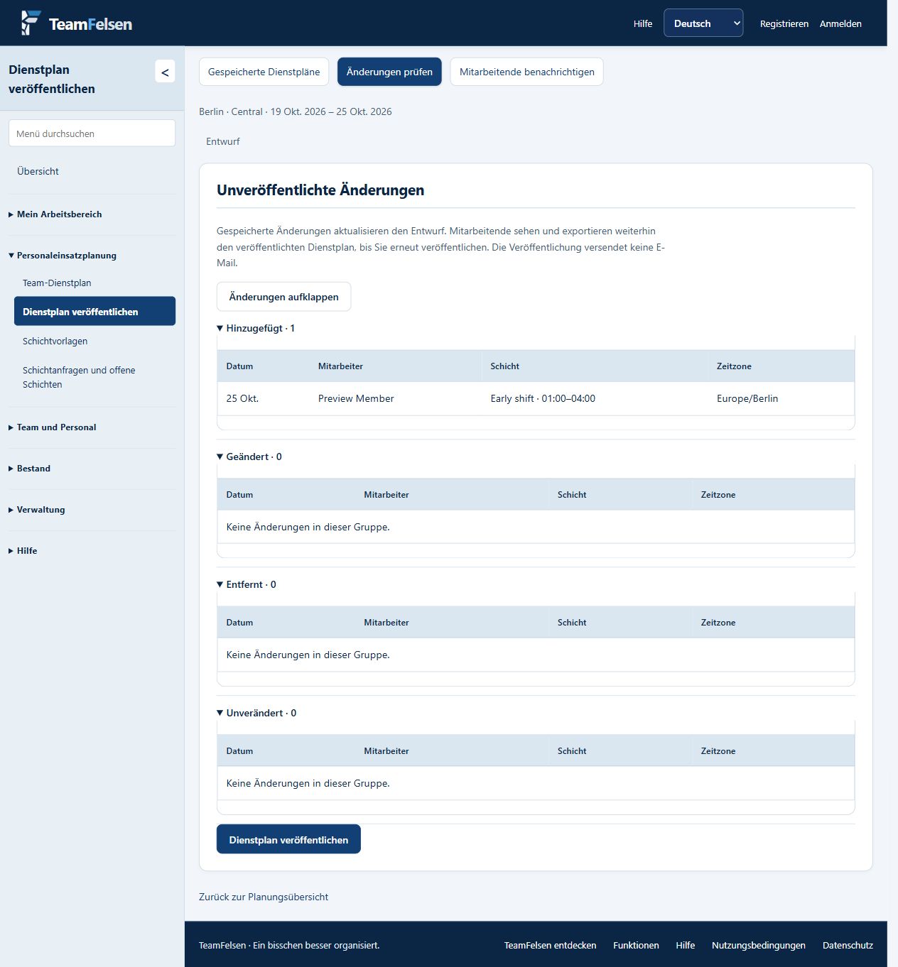 Publication review: compare added, changed, removed and unchanged assignments before publishing.